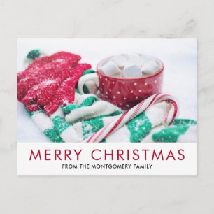 Hot Cocoa Candy Cane Scarf & Mitts Christmas Postcard