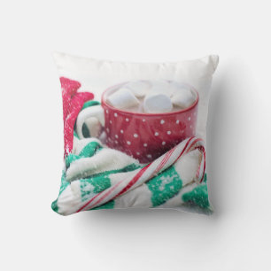Hot Cocoa   Candy Cane   Scarf & Mitts Christmas Throw Pillow
