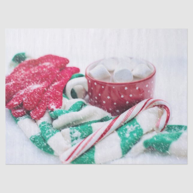 Hot Cocoa | Candy Cane | Scarf & Mitts Christmas Tissue Paper (Front)