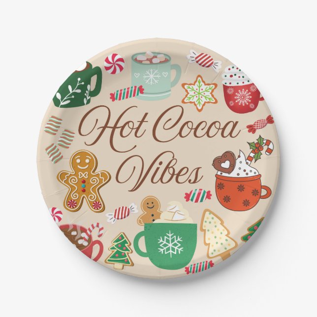 Hot Cocoa Christmas Vibes Paper Plate (Front)
