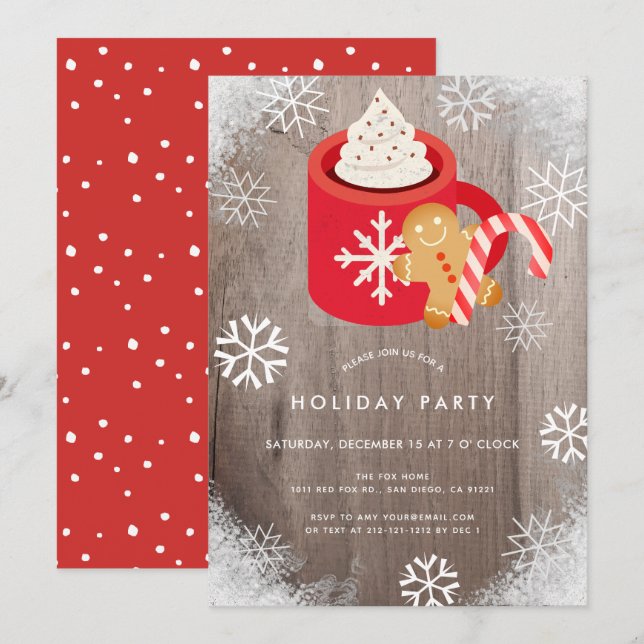 Hot Cocoa & Cookies Red Holiday Party Invitation (Front/Back)