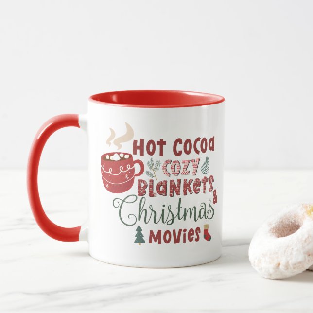 Hot Cocoa Cozy Blankets and Christmas Movies Mug (With Donut)
