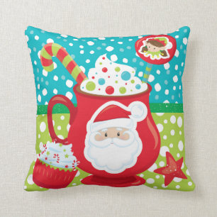 Hot cocoa cupcake Santa Christmas pattern Throw Pillow