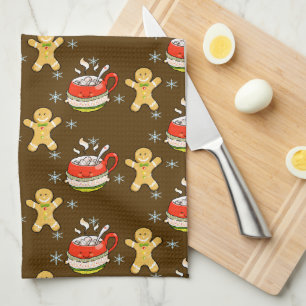 hot cocoa drink + gingerbread man kitchen towel