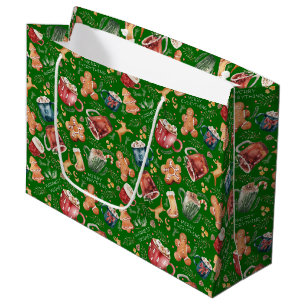 Hot Cocoa Gingerbread Cookies Rustic Christmas Large Gift Bag