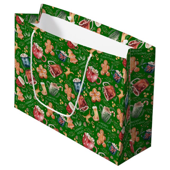 Hot Cocoa Gingerbread Cookies Rustic Christmas  Large Gift Bag (Front Angled)