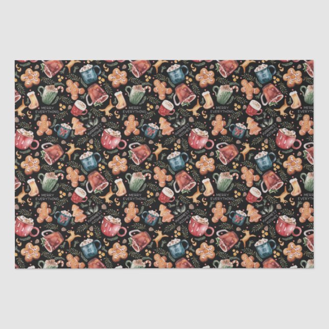Hot Cocoa Gingerbread Cookies Rustic Christmas Tissue Paper (Front)
