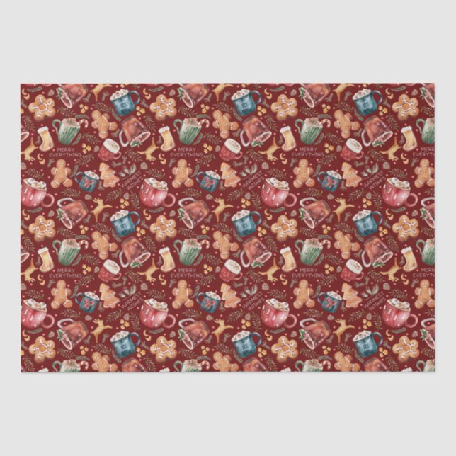 Hot Cocoa Gingerbread Cookies Rustic Christmas Tissue Paper (Front)
