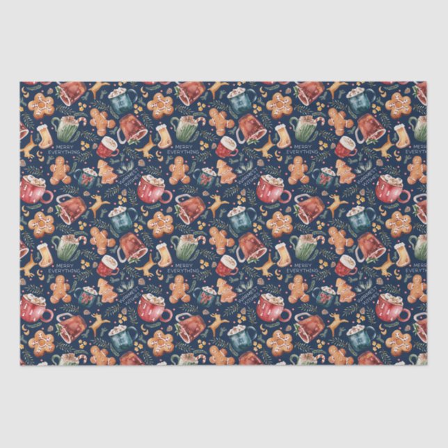 Hot Cocoa Gingerbread Cookies Rustic Christmas Tissue Paper (Front)