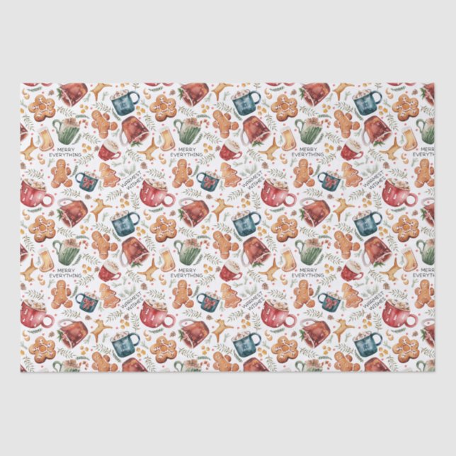 Hot Cocoa Gingerbread Cookies Rustic Christmas  Tissue Paper (Front)