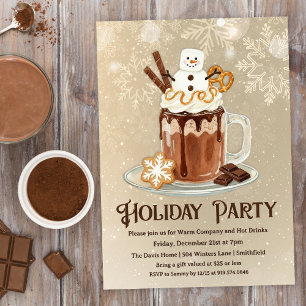 Hot Cocoa Holiday Party with Snowman Marshmallow Invitation