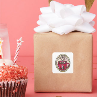 Hot cocoa, hot chocolate stained glass style square sticker