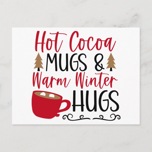 Hot Cocoa Mugs & Hugs Holiday Postcard (Front)