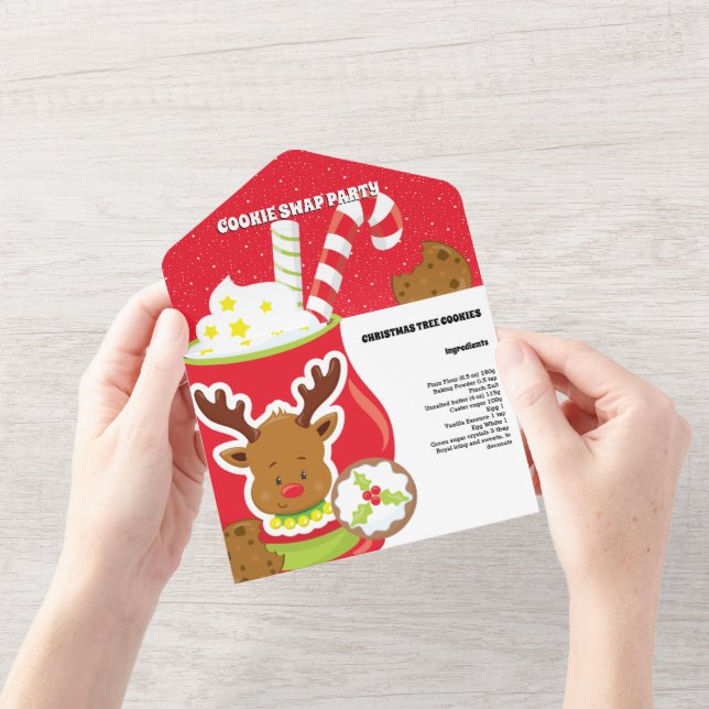 Hot cocoa reindeer cookie recipe card cute modern (Opening)