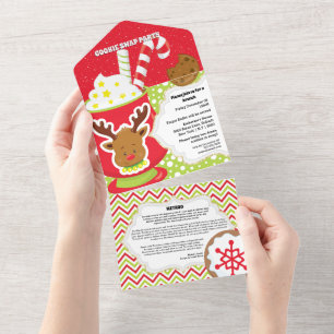 Hot cocoa reindeer cookie recipe card cute modern