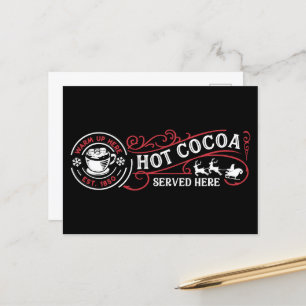 Hot cocoa served here holiday postcard