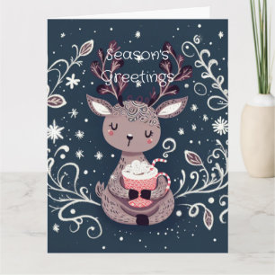 Hot Cocoa & Snowflakes Rudolph Christmas Card
