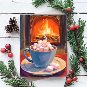 Hot Cocoa Winter Fireplace Holiday Postcard