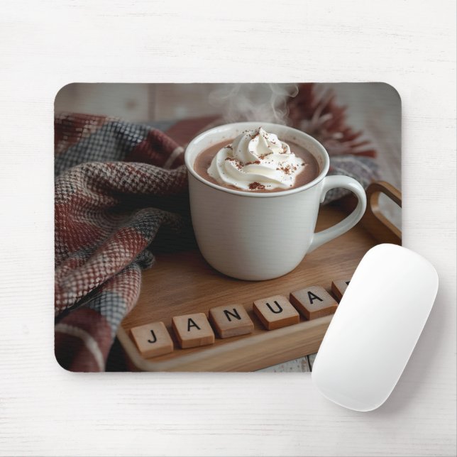 Hot Cocoa With January Word Tiles Mouse Pad (With Mouse)