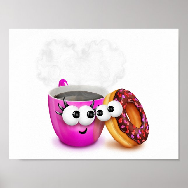 Hot Coffee And A Doughnut Poster (Front)