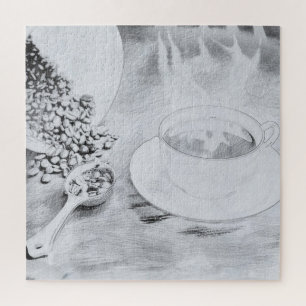 Hot coffee in black and white jigsaw puzzle
