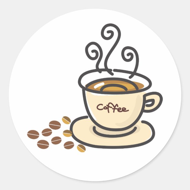 Hot Coffee Mug & Coffee Beans Classic Round Sticker (Front)