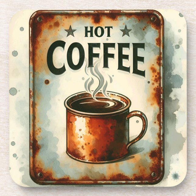 Hot Coffee Retro Tin Sign Coaster (Front)
