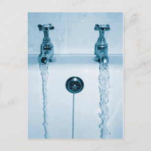 Hot & Cold Water, Bath time, Running Faucets Postcard