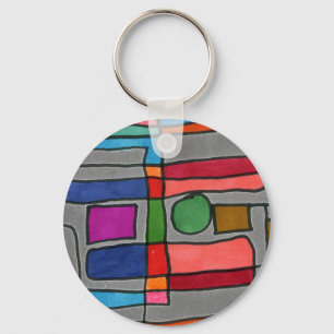 Hot & cool rectangular stripes with circle accent keychain