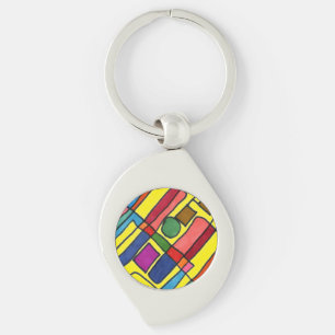 Hot & cool rectangular stripes with circle accent keychain