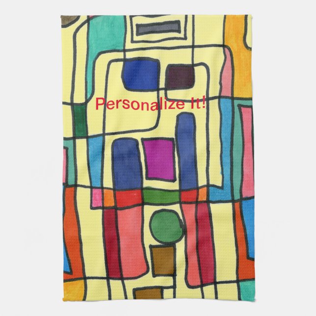 Hot & cool rectangular stripes with circle accent kitchen towel (Vertical)