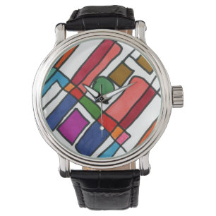 Hot & cool rectangular stripes with circle accent watch