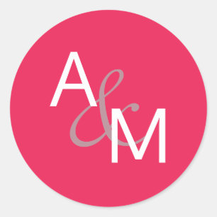 Hot Coral Pink and White Monogram Envelope Seals