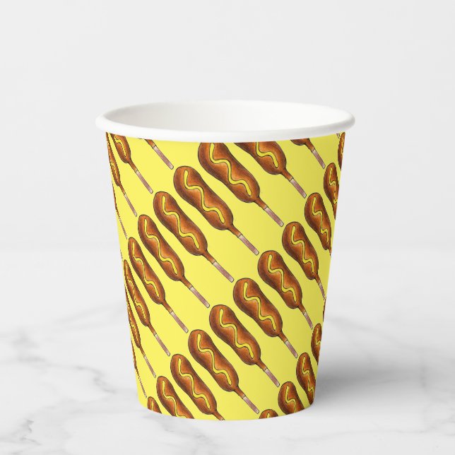Hot Corn Dog Corndog Yellow Mustard Junk Food Paper Cups (Front)