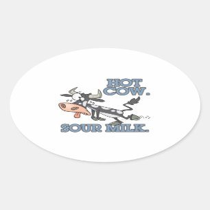 hot cow sour milk funny cartoon moo cow oval sticker