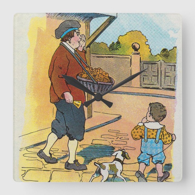 Hot-cross Buns, Mother Goose Nursery Rhyme Picture Square Wall Clock (Front)