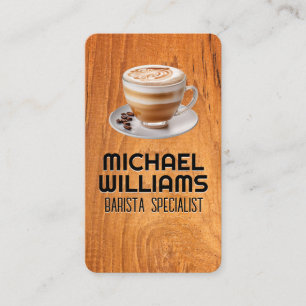 Hot Cup of Coffee   Wood Table Business Card