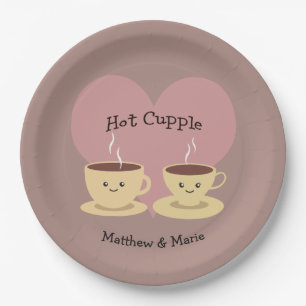 Hot Cupple Coffee Love Pun Paper Plate