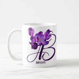 Hot Customizable purple spring flowers B monogram Coffee Mug