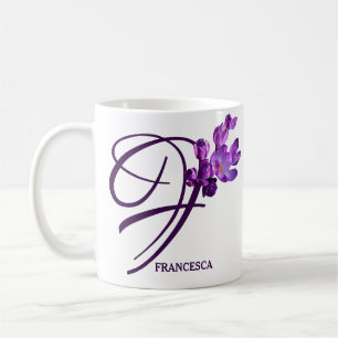 Hot Customizable purple spring flowers F monogram Coffee Mug