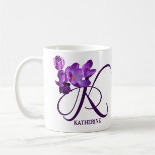 Hot Customizable purple spring flowers K monogram Coffee Mug