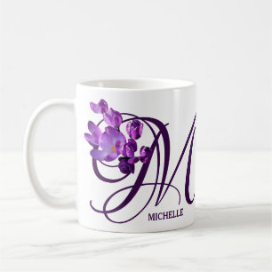 Hot Customizable purple spring flowers M monogram Coffee Mug