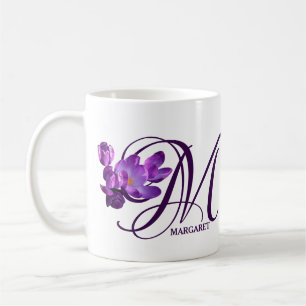 Hot Customizable purple spring flowers M monogram  Coffee Mug