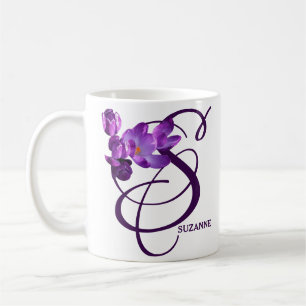 Hot Customizable purple spring flowers S monogram  Coffee Mug