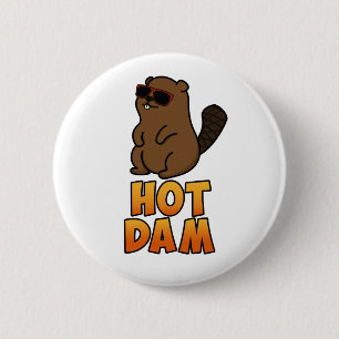 Hot Dam Cute Cool Beaver Pun 2 Inch Round Button