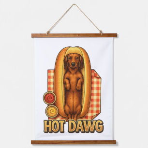 Hot Dawg Funny Dachshund Hot Dog Parody Cute Dog  Hanging Tapestry