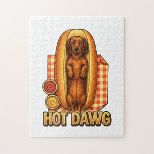 Hot Dawg Funny Dachshund Hot Dog Parody Cute Dog  Jigsaw Puzzle