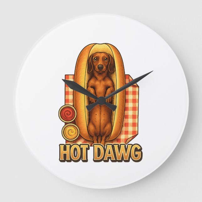Hot Dawg Funny Dachshund Hot Dog Parody Cute Dog  Large Clock (Front)