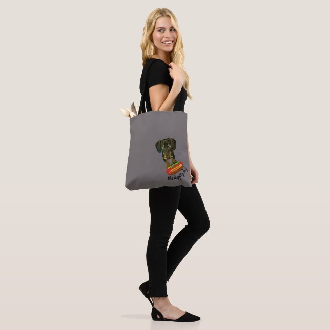 'Hot Diggity Dog' Dex & Hotdog Shoulder Tote Bag (On Model)