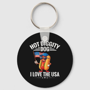Hot Diggity Dog I Love Usa America Flag Hotdog 4th Keychain